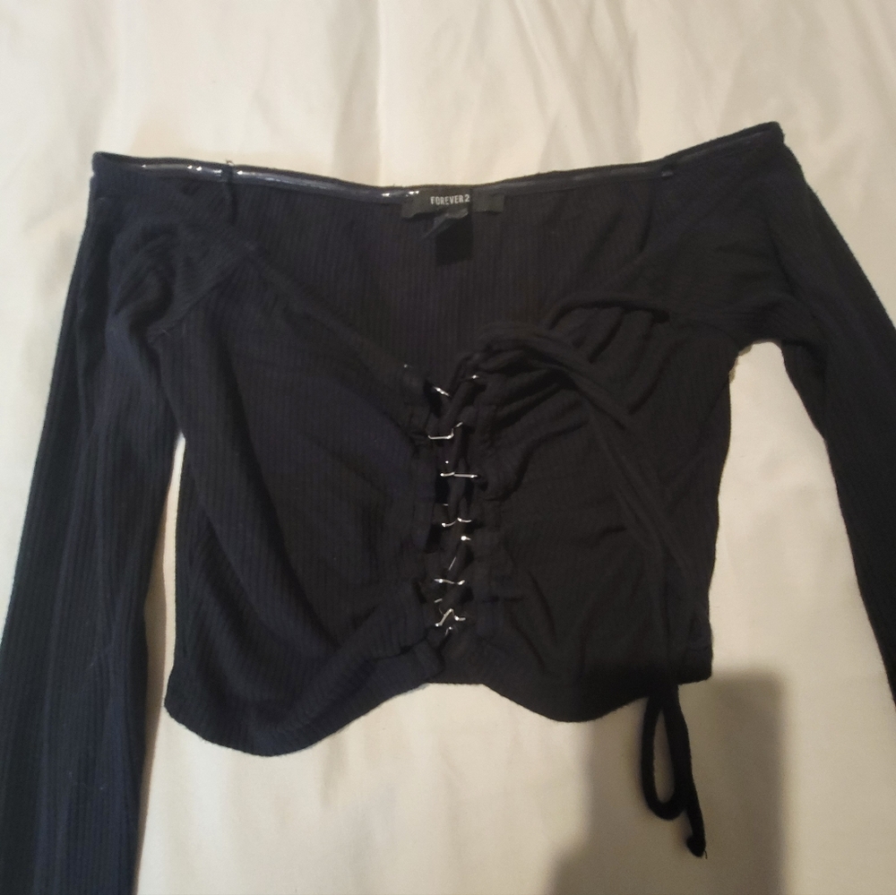Forever 21 Black Off-Shoulder Lace-Up Top